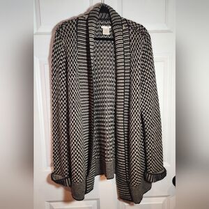 Matty M Black Tan Knit Open Front Cardigan Sweater Acrylic XL